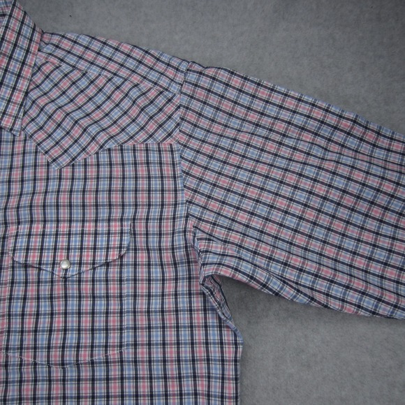 PANHANDLE SLIM Shirt Mens 17/35 Blue Pink Plaid‎ Pearl Snap Long Sleeve Western - Picture 4 of 16